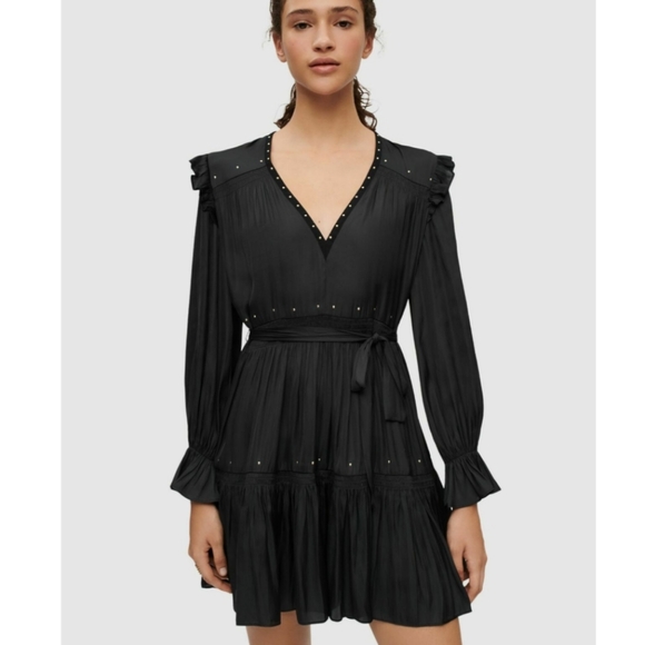 🍒NWT🍒 MAJE STUDDED SATIN MINI DRESS - Picture 2 of 12